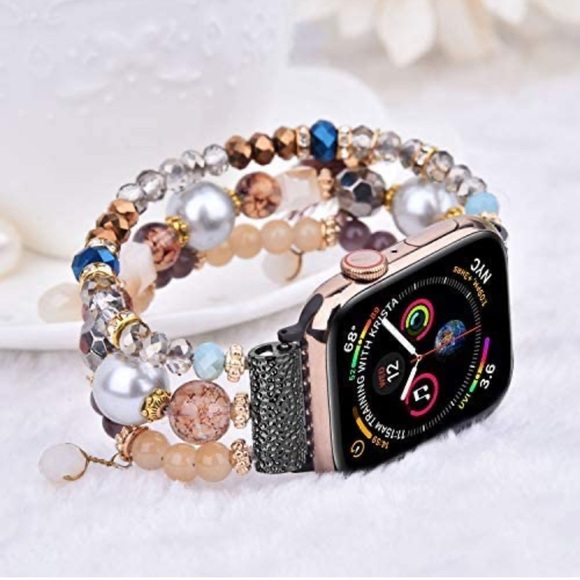 Brown Beaded Apple Watch Band 42/44/45MM Compatible - Picture 1 of 5